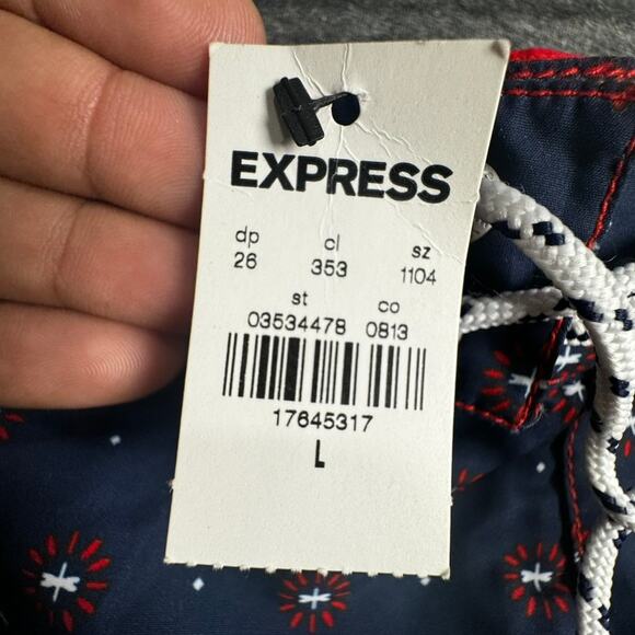 Express Men's Board Shorts L Trunks Swim Hybrid Red Blue Flowers Pockets NWT - Picture 3 of 12